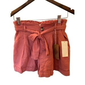 Mason & Belle Pink Linen Blend Paperbag Waist Shorts Size 2 NWT